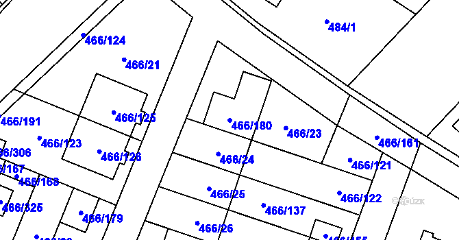 Parcela st. 466/180 v KÚ Rebešovice, Katastrální mapa