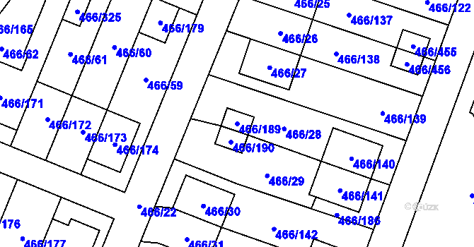 Parcela st. 466/189 v KÚ Rebešovice, Katastrální mapa