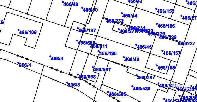 Parcela st. 466/196 v KÚ Rebešovice, Katastrální mapa