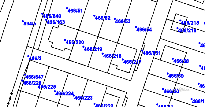 Parcela st. 466/218 v KÚ Rebešovice, Katastrální mapa