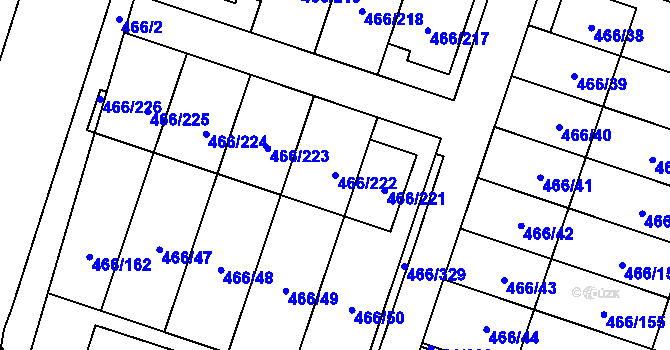 Parcela st. 466/222 v KÚ Rebešovice, Katastrální mapa