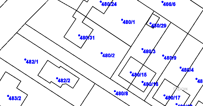 Parcela st. 480/2 v KÚ Rebešovice, Katastrální mapa