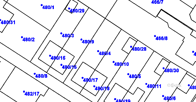Parcela st. 480/4 v KÚ Rebešovice, Katastrální mapa