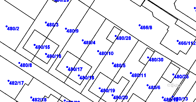 Parcela st. 480/10 v KÚ Rebešovice, Katastrální mapa