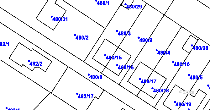 Parcela st. 480/15 v KÚ Rebešovice, Katastrální mapa
