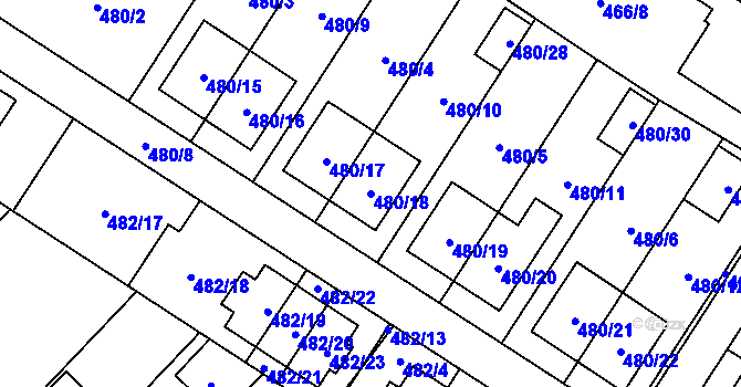 Parcela st. 480/18 v KÚ Rebešovice, Katastrální mapa