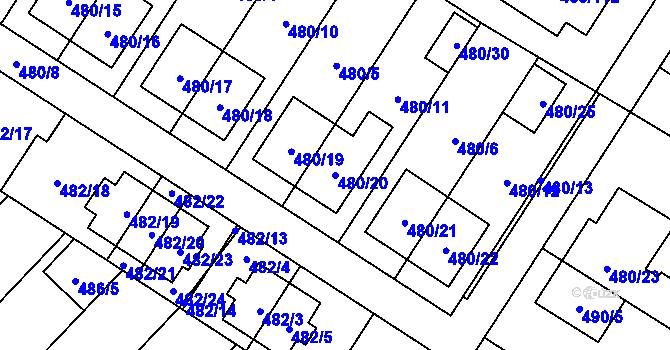 Parcela st. 480/20 v KÚ Rebešovice, Katastrální mapa