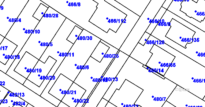 Parcela st. 480/25 v KÚ Rebešovice, Katastrální mapa