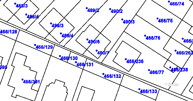 Parcela st. 490/7 v KÚ Rebešovice, Katastrální mapa