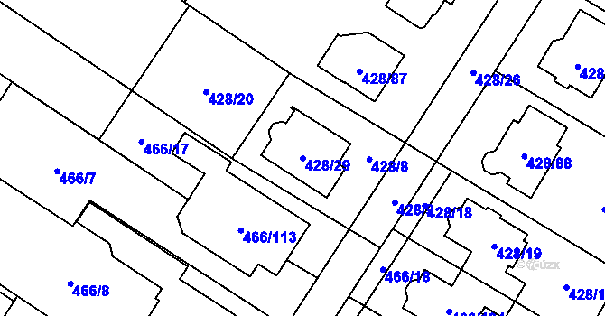 Parcela st. 428/29 v KÚ Rebešovice, Katastrální mapa