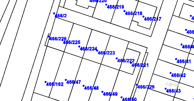 Parcela st. 466/223 v KÚ Rebešovice, Katastrální mapa