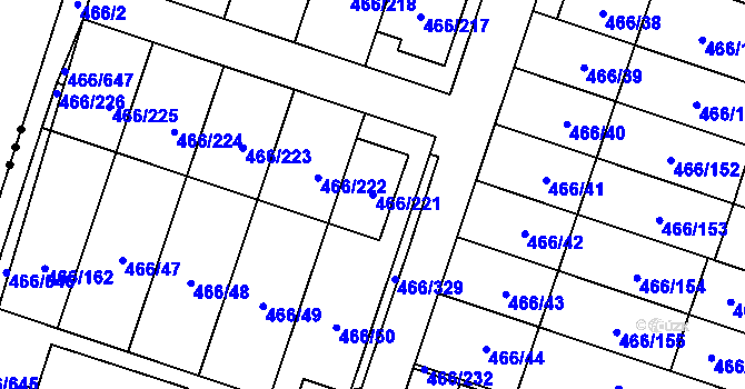 Parcela st. 466/221 v KÚ Rebešovice, Katastrální mapa