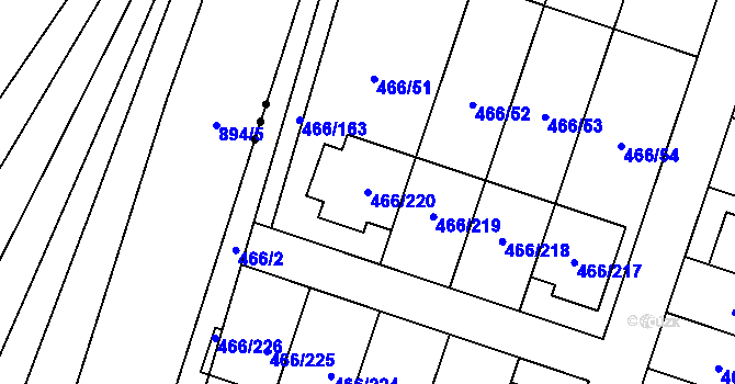 Parcela st. 466/220 v KÚ Rebešovice, Katastrální mapa