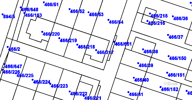 Parcela st. 466/217 v KÚ Rebešovice, Katastrální mapa