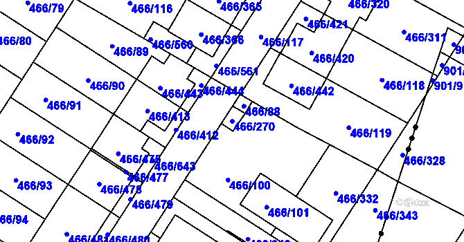 Parcela st. 466/270 v KÚ Rebešovice, Katastrální mapa