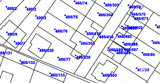 Parcela st. 466/263 v KÚ Rebešovice, Katastrální mapa