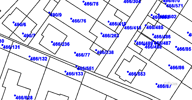 Parcela st. 466/238 v KÚ Rebešovice, Katastrální mapa