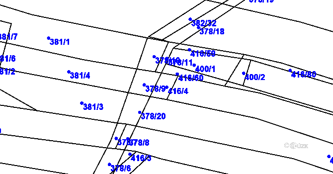 Parcela st. 416/4 v KÚ Rebešovice, Katastrální mapa
