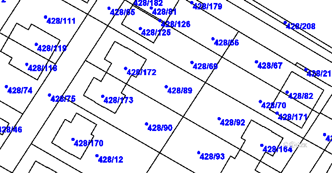 Parcela st. 428/89 v KÚ Rebešovice, Katastrální mapa