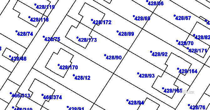 Parcela st. 428/90 v KÚ Rebešovice, Katastrální mapa