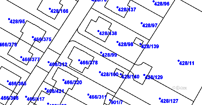 Parcela st. 428/99 v KÚ Rebešovice, Katastrální mapa