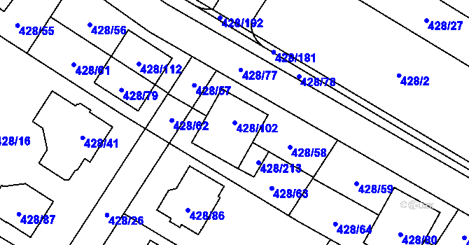 Parcela st. 428/102 v KÚ Rebešovice, Katastrální mapa
