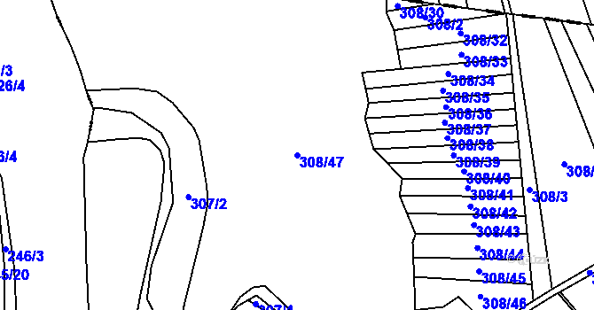Parcela st. 308/47 v KÚ Rebešovice, Katastrální mapa