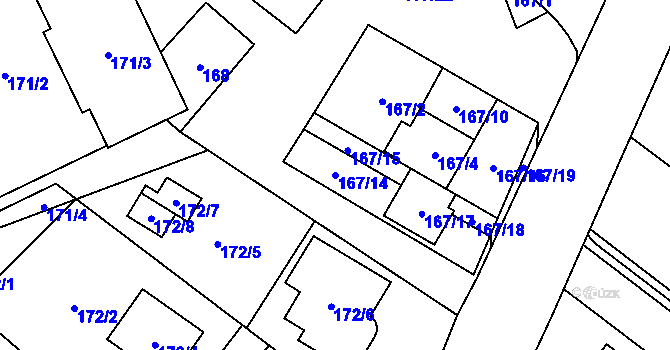 Parcela st. 167/14 v KÚ Rebešovice, Katastrální mapa