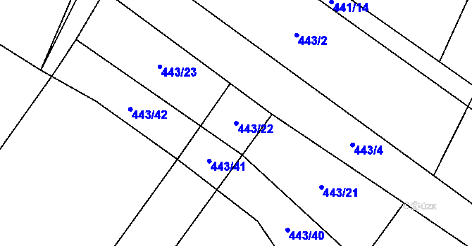 Parcela st. 443/22 v KÚ Rebešovice, Katastrální mapa