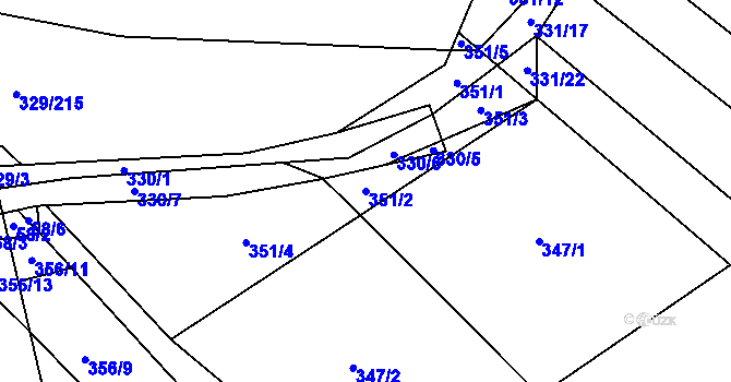 Parcela st. 351/2 v KÚ Rebešovice, Katastrální mapa