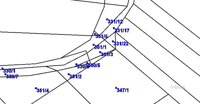 Parcela st. 351/3 v KÚ Rebešovice, Katastrální mapa