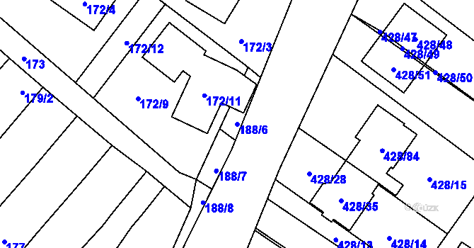 Parcela st. 188/6 v KÚ Rebešovice, Katastrální mapa