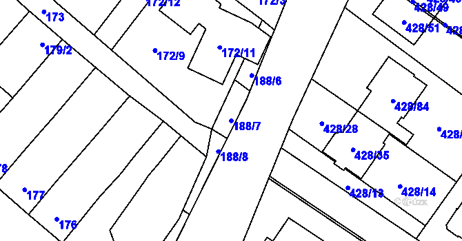 Parcela st. 188/7 v KÚ Rebešovice, Katastrální mapa