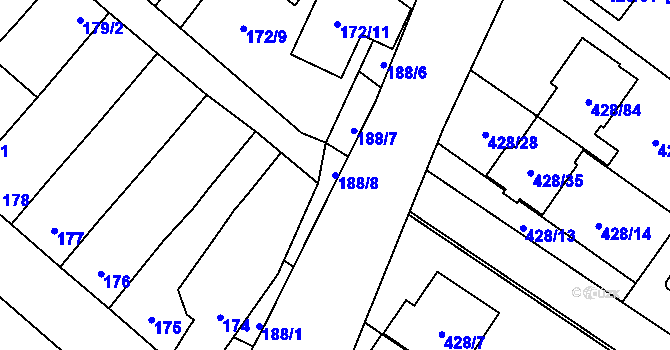 Parcela st. 188/8 v KÚ Rebešovice, Katastrální mapa