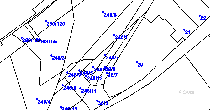 Parcela st. 246/7 v KÚ Rebešovice, Katastrální mapa