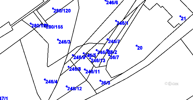 Parcela st. 246/10 v KÚ Rebešovice, Katastrální mapa