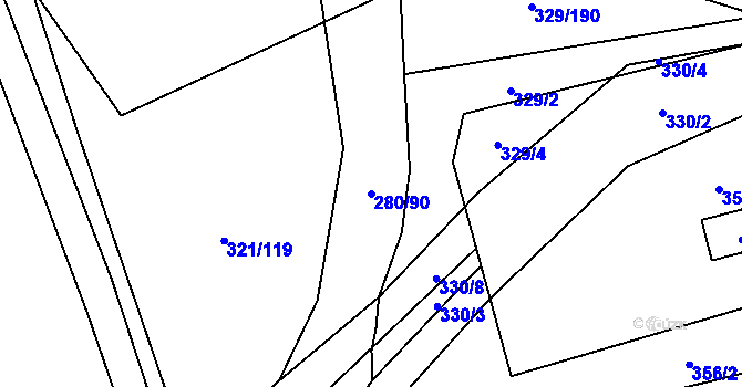 Parcela st. 280/90 v KÚ Rebešovice, Katastrální mapa