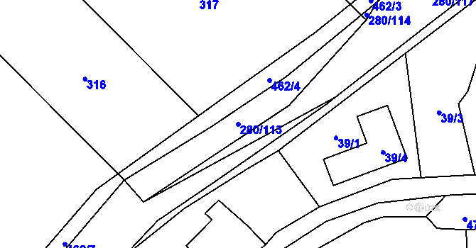 Parcela st. 280/113 v KÚ Rebešovice, Katastrální mapa
