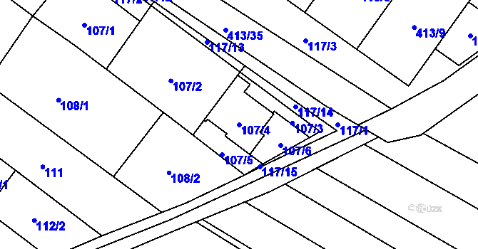 Parcela st. 107/4 v KÚ Rebešovice, Katastrální mapa