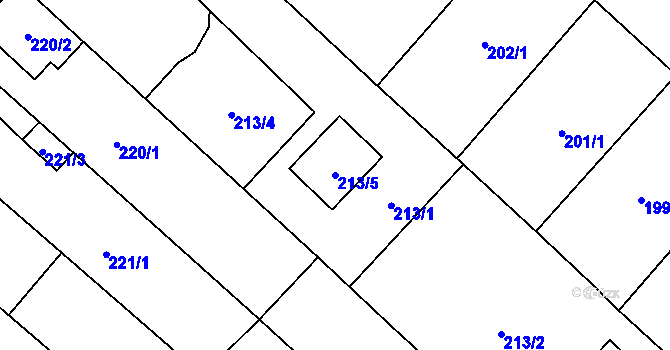 Parcela st. 213/5 v KÚ Rebešovice, Katastrální mapa