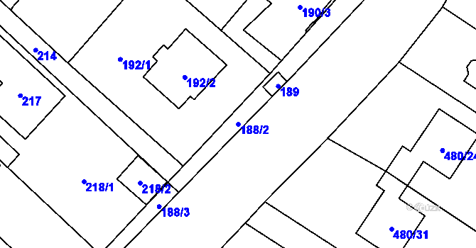 Parcela st. 188/2 v KÚ Rebešovice, Katastrální mapa