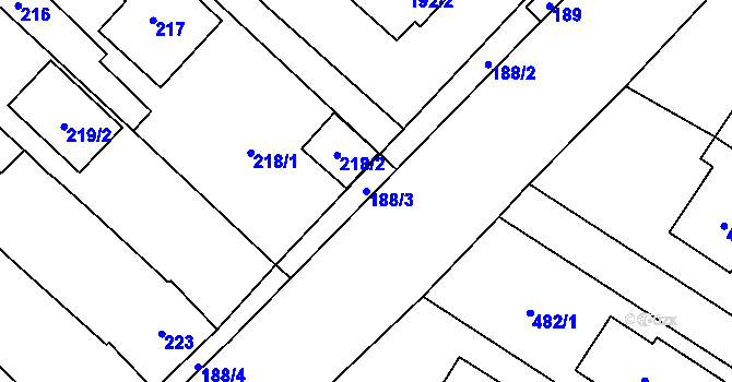 Parcela st. 188/3 v KÚ Rebešovice, Katastrální mapa