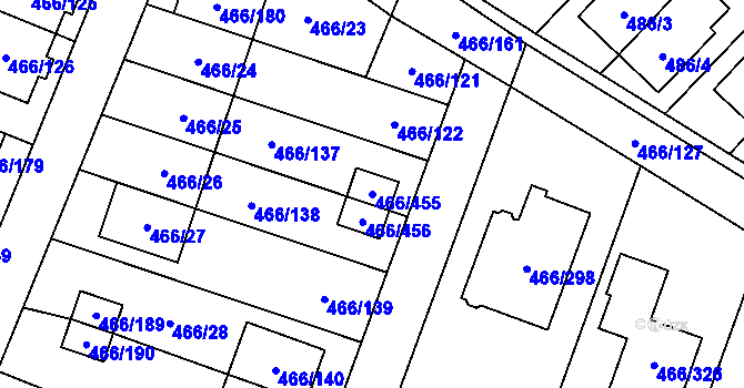 Parcela st. 466/455 v KÚ Rebešovice, Katastrální mapa