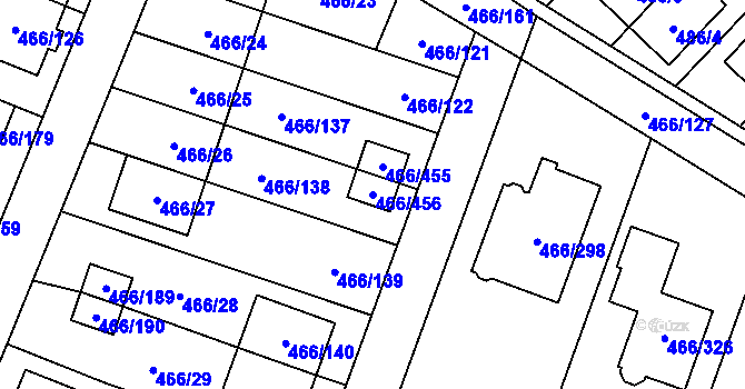 Parcela st. 466/456 v KÚ Rebešovice, Katastrální mapa