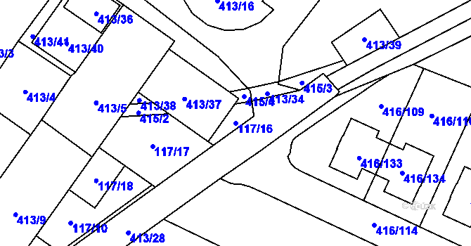 Parcela st. 117/16 v KÚ Rebešovice, Katastrální mapa