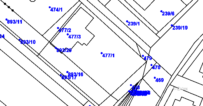 Parcela st. 477/1 v KÚ Rebešovice, Katastrální mapa