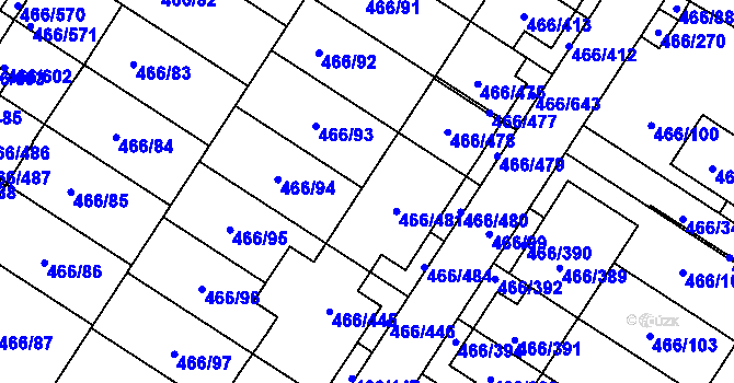 Parcela st. 466/482 v KÚ Rebešovice, Katastrální mapa