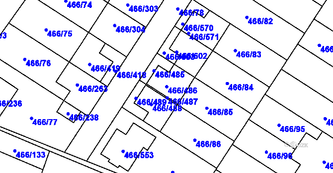 Parcela st. 466/486 v KÚ Rebešovice, Katastrální mapa