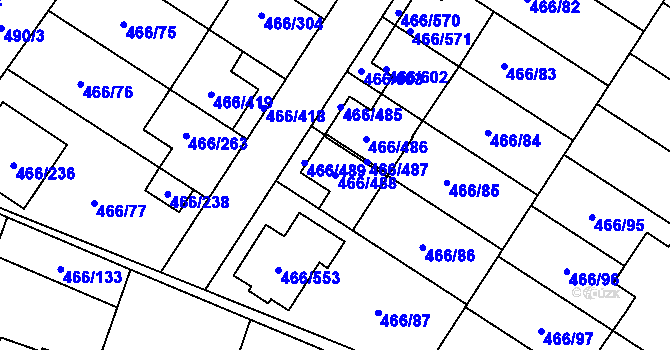 Parcela st. 466/488 v KÚ Rebešovice, Katastrální mapa
