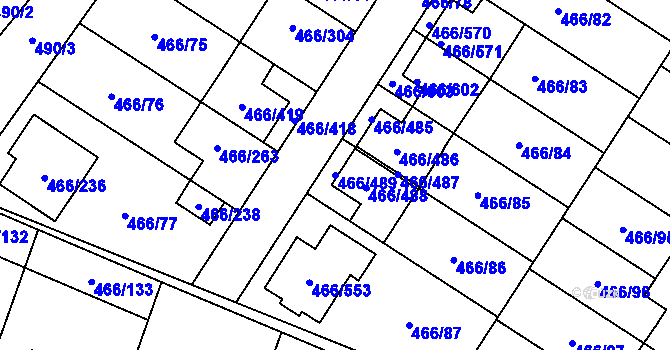 Parcela st. 466/489 v KÚ Rebešovice, Katastrální mapa